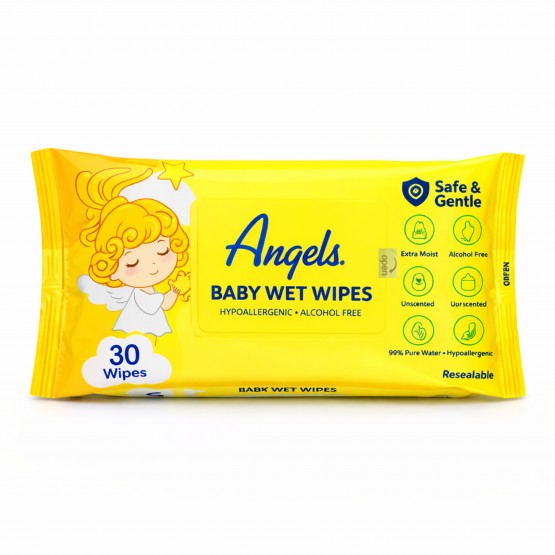 Angels Baby Wipes Alcohol Free Hypoallergenic Anti-Bacterial 30 Wipes